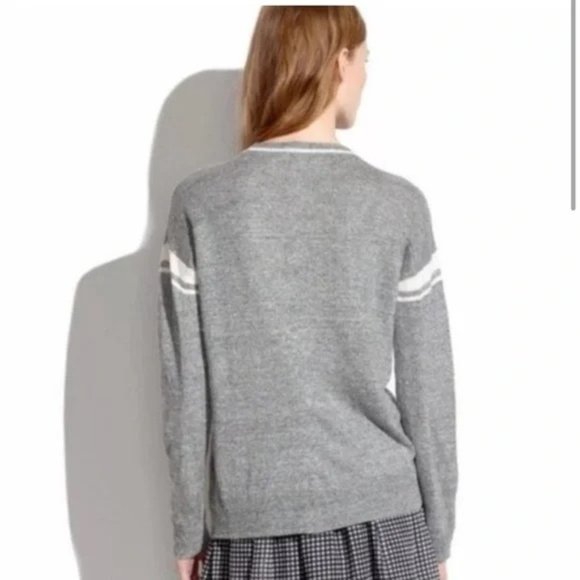 Madewell Varsity Inset Stripe Grey 100% Linen Light Sweater Sz M - Picture 5 of 6
